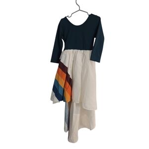 NWT Oopsie Daisy Green,white, Rainbow Long Sleeve, high-low Dress Size 6 🌈🏷️💖